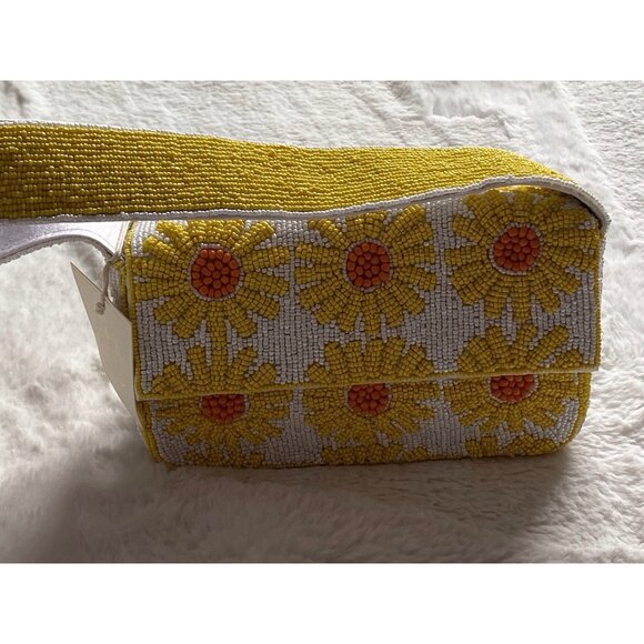 Sol And Mer SUNFLOWER SUN BEADED Small Shoulder Bag White Yellow Flower Viral - Picture 4 of 16